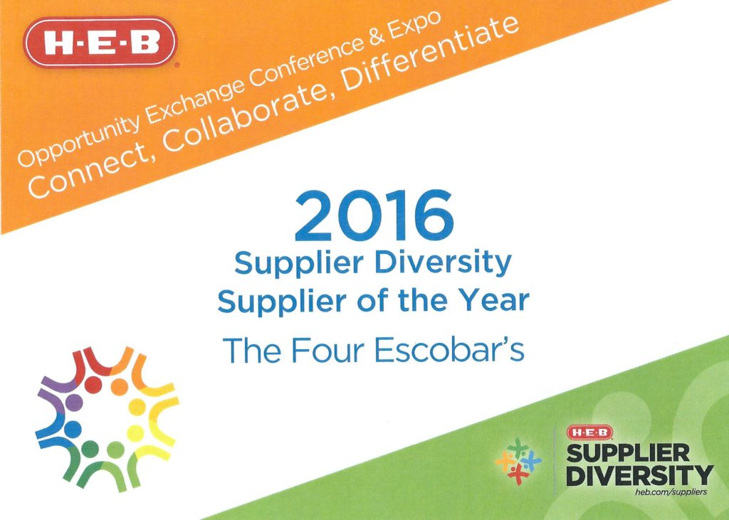 Escobar-sauce-Four Escobars named "2016 HEB Supplier Diversity Supplier of the Year"!